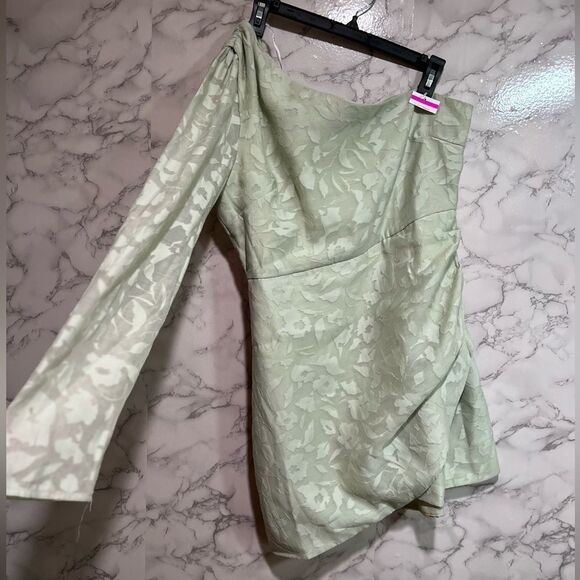 Lulus Emogene Green Burnout Floral Print One-Shoulder Mini Dress - Picture 6 of 10